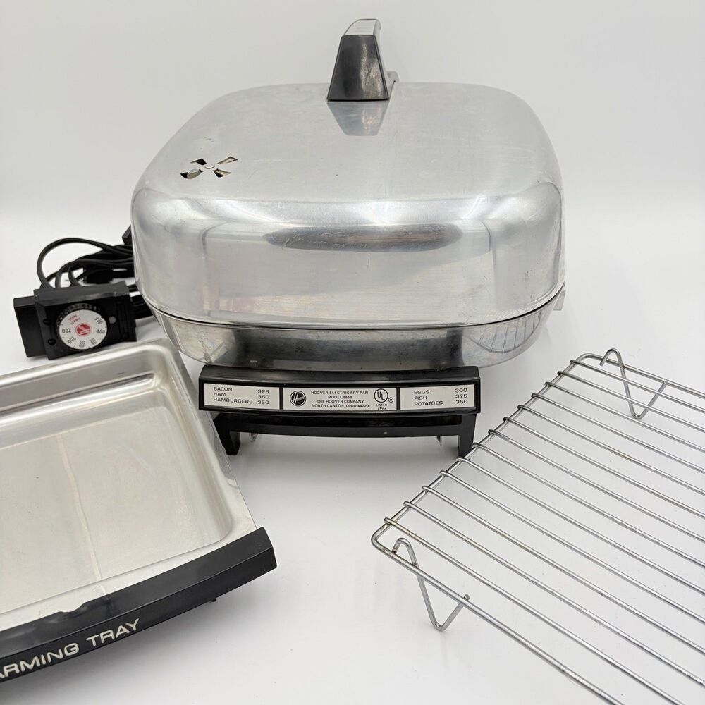 Hoover Model 8668 ELECTRIC FRY PAN Skillet w/ Lid WARMING TRAY Rack Tested
